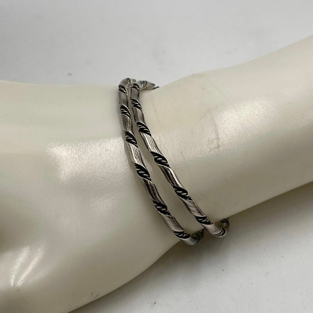 Sterling Silver‎ 925 Vintage Navajo Rope Twist Thin Cuff Bracelet Stacked Set